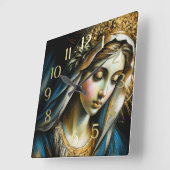 Pastel Drawing Blessed Virgin Mother Wall Clock スクエア壁時計 (傾斜)