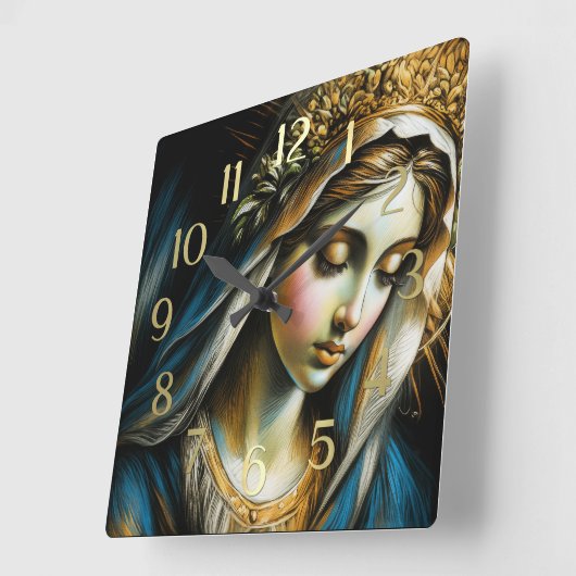 Pastel Drawing Blessed Virgin Mother Wall Clock スクエア壁時計 (傾斜)