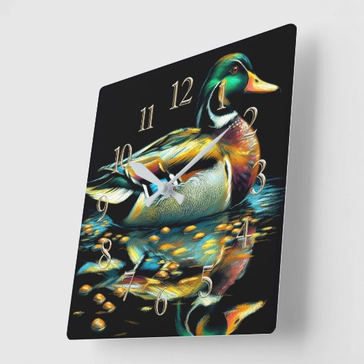 Pastel Drawing Duck on Water スクエア壁時計 (傾斜)