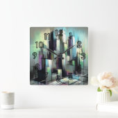Pastel Drawing Futuristic City Abstract スクエア壁時計 (ホーム)