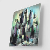 Pastel Drawing Futuristic City Abstract スクエア壁時計 (傾斜)