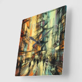 Pastel Drawing Futuristic Comic Style City スクエア壁時計 (傾斜)