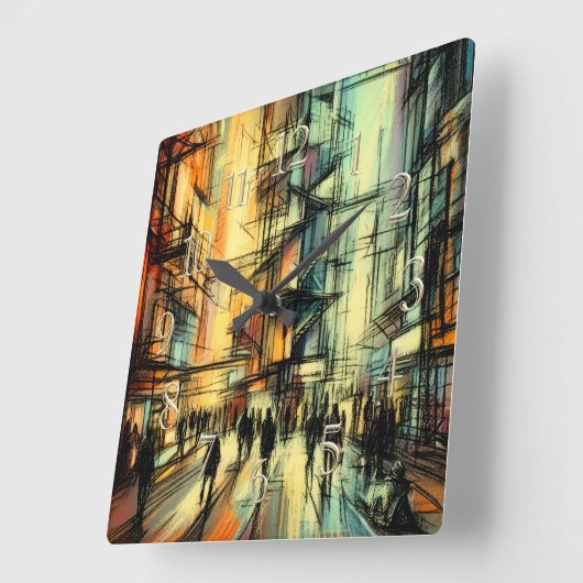 Pastel Drawing Futuristic Comic Style City スクエア壁時計 (傾斜)