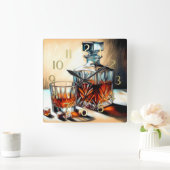 Pastel Drawing Glass of Liquor Crystal Decanter スクエア壁時計 (ホーム)