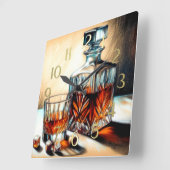 Pastel Drawing Glass of Liquor Crystal Decanter スクエア壁時計 (傾斜)