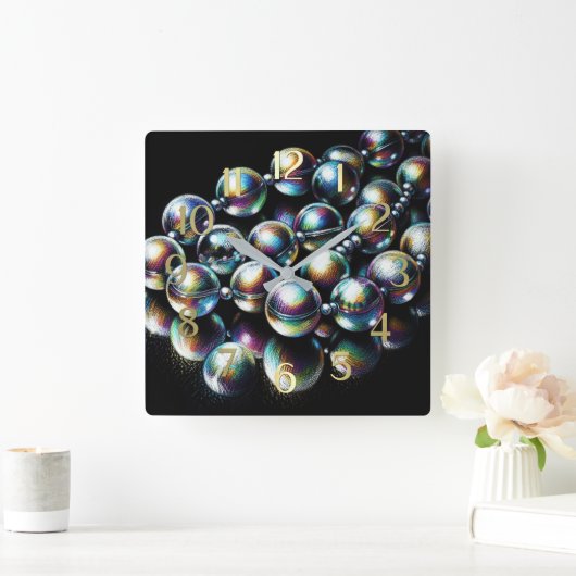 Pastel Drawing Iridescent Beads on Black スクエア壁時計 (ホーム)