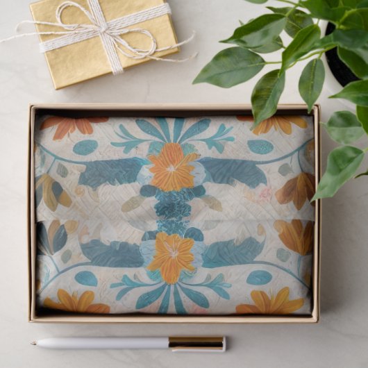 Pastel Drawing of a Floral Pattern Block 薄葉紙 (ギフト)