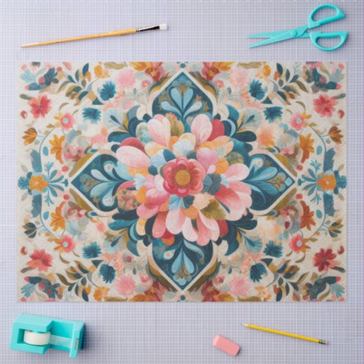 Pastel Drawing of a Floral Pattern Block 薄葉紙 (クラフト)