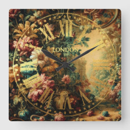 Pastel Drawing of an Antique Tapestry Cloth スクエア壁時計