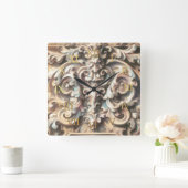 Pastel Drawing of Architecture Ornate Stone Carved スクエア壁時計 (ホーム)