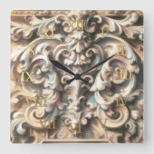 Pastel Drawing of Architecture Ornate Stone Carved スクエア壁時計 (正面)