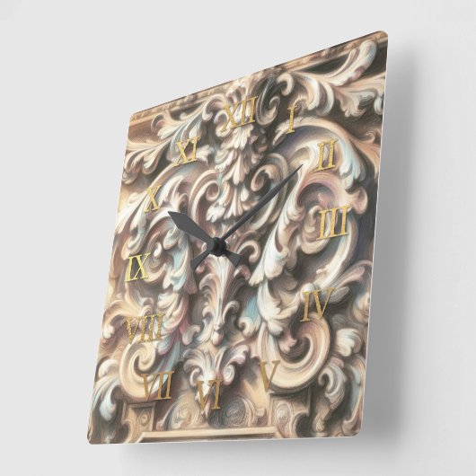 Pastel Drawing of Architecture Ornate Stone Carved スクエア壁時計 (傾斜)