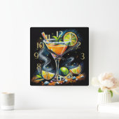 Pastel Drawing Orange Pink Cocktail Citrus Slices スクエア壁時計 (ホーム)