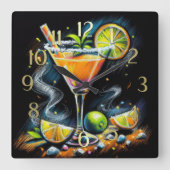 Pastel Drawing Orange Pink Cocktail Citrus Slices スクエア壁時計 (正面)