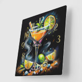 Pastel Drawing Orange Pink Cocktail Citrus Slices スクエア壁時計 (傾斜)