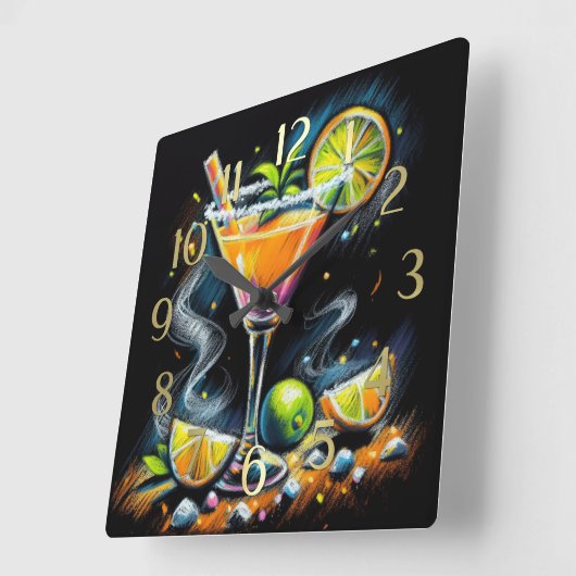Pastel Drawing Orange Pink Cocktail Citrus Slices スクエア壁時計 (傾斜)