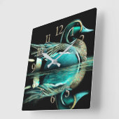 Pastel Drawing Teal Duck on Water スクエア壁時計 (傾斜)