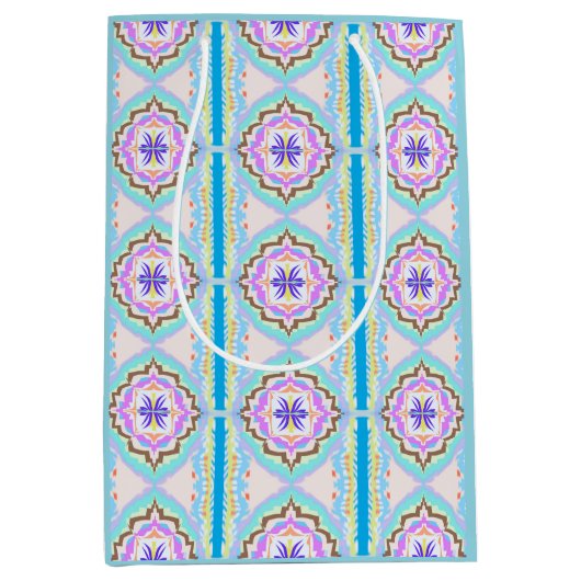Pastel Dream Boho Geometric Kaleidoscope ミディアムペーパーバッグ (正面)