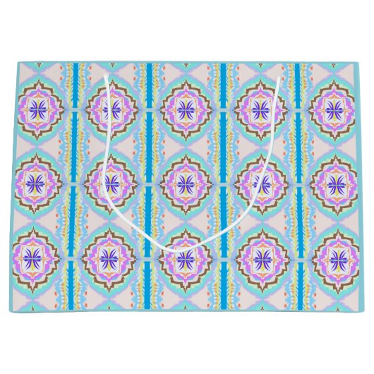 Pastel Dream Boho Geometric Kaleidoscope ラージペーパーバッグ (正面)