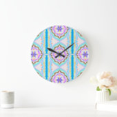 Pastel Dream Boho Geometric Kaleidoscope ラージ壁時計 (ホーム)