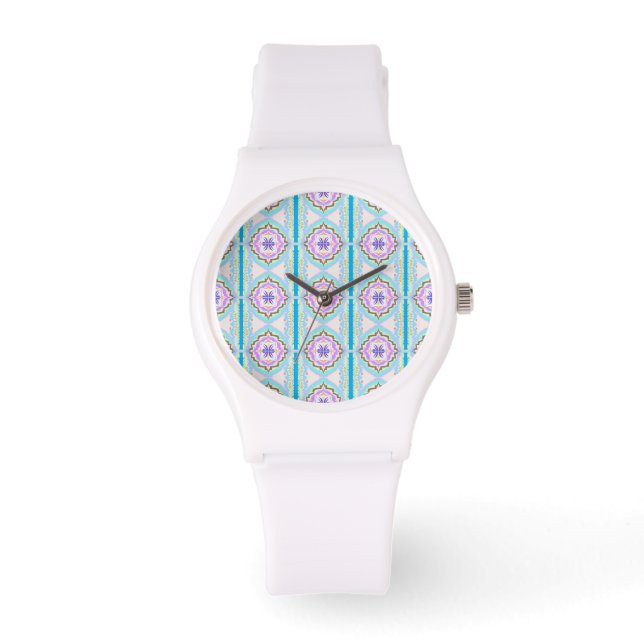 Pastel Dream Boho Geometric Kaleidoscope 腕時計 (正面)
