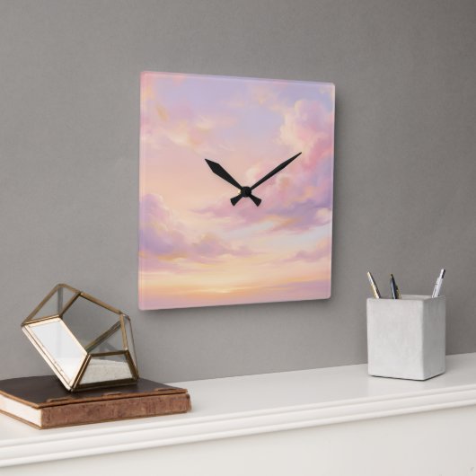Pastel Dream: Renaissance-Style Modern Sky Study スクエア壁時計 (オフィス)
