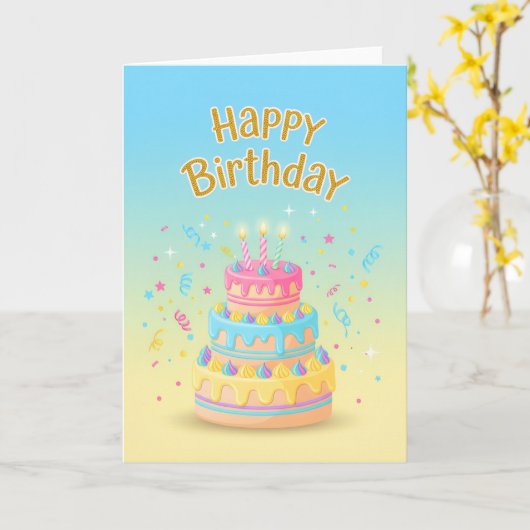 Pastel Drip Cake Birthday Card カード (黄色い花)
