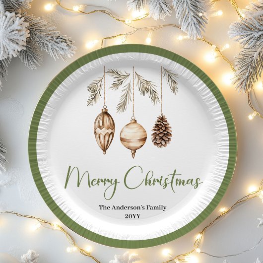 Pastel Earthy Christmas Personalized Family Plates ペーパープレート