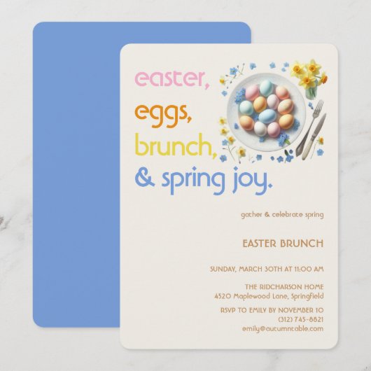 Pastel Easter Brunch Invitation | Spring Party 招待状 (正面/裏面)
