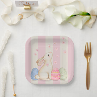 Pastel Easter Bunnies, Egg, and Chiks Paper Plates ペーパープレート