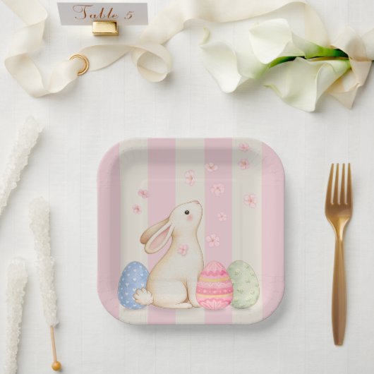 Pastel Easter Bunnies, Egg, and Chiks Paper Plates ペーパープレート (ウェディング)