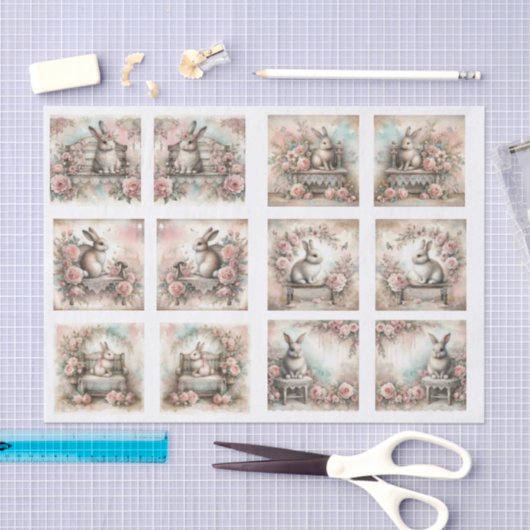 Pastel Easter Bunnies for Shells  Decoupage 薄葉紙 (クラフト)