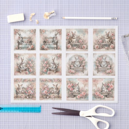 Pastel Easter Bunnies for Shells  Decoupage 薄葉紙 (クラフト)