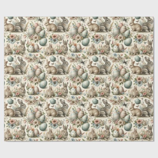 Pastel Easter Bunny Decorative Eggs Spring Floral  ラッピングペーパー (フラット)