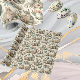 Pastel Easter Bunny Decorative Eggs Spring Floral ラッピングペーパー