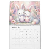 Pastel Easter Bunny Floral All Year Watercolor カレンダー (2月 2027)