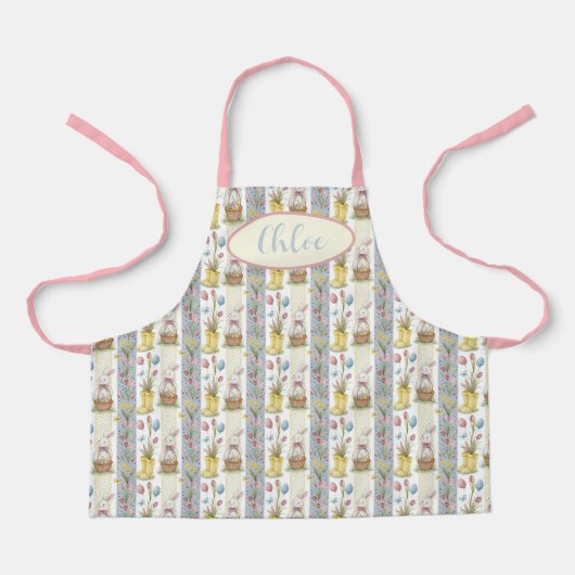 Pastel Easter Bunny Print Apron for Spring Baking エプロン (正面)
