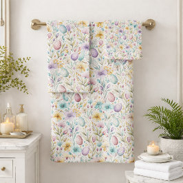 Pastel Easter Egg and Spring Floral Pattern バスタオルセット