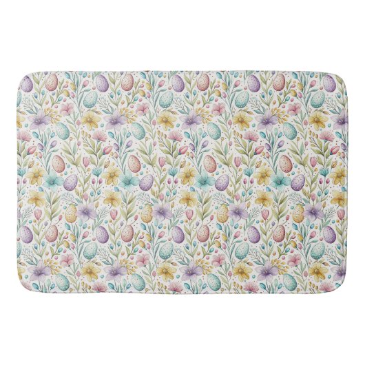 Pastel Easter Egg and Spring Floral Pattern バスマット (正面)