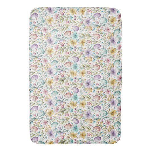 Pastel Easter Egg and Spring Floral Pattern バスマット (正面縦)