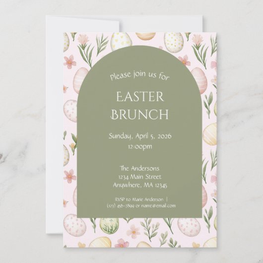 Pastel Easter Egg Brunch Invitation-Floral Easter シーズンカード (正面)