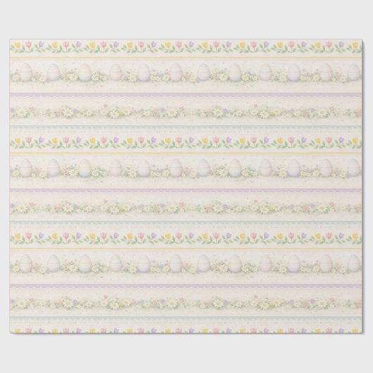 Pastel Easter Egg Stripe – Tulips & Florals ラッピングペーパー (フラット)