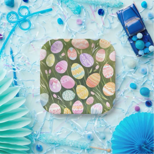 Pastel Easter Eggs | Beautiful Spring Watercolor ペーパープレート (パーティー)