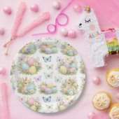 Pastel Easter Eggs & Bunnies Flowers & Butterflies ペーパープレート (パーティー)