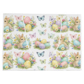 Pastel Easter Eggs & Bunnies Flowers & Butterflies ラージペーパーバッグ (裏面)