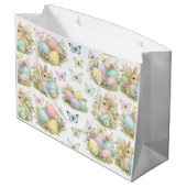 Pastel Easter Eggs & Bunnies Flowers & Butterflies ラージペーパーバッグ (裏面アングル)