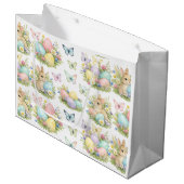 Pastel Easter Eggs & Bunnies Flowers & Butterflies ラージペーパーバッグ (正面アングル)