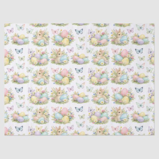Pastel Easter Eggs & Bunnies Flowers & Butterflies 薄葉紙 (正面)