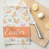 Pastel Easter Eggs & Carrots Watercolor Pattern キッチンタオル (四つ折り)