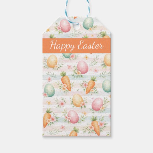 Pastel Easter Eggs & Carrots Watercolor Pattern  ギフトタグ (正面)